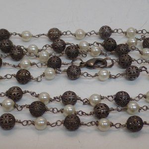 Premier Design 29" Silvertone Balls & Faux Pearls Mixed Materials Necklace